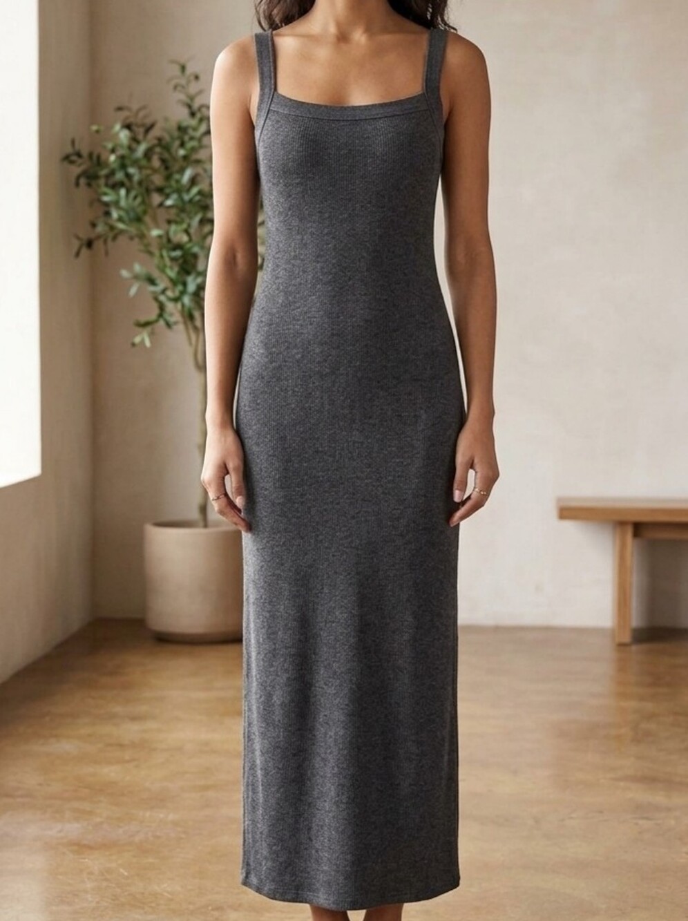 Variety Of Sizes- Mod Ref Charcoal Gray Ribbed Maxi Dress NWT